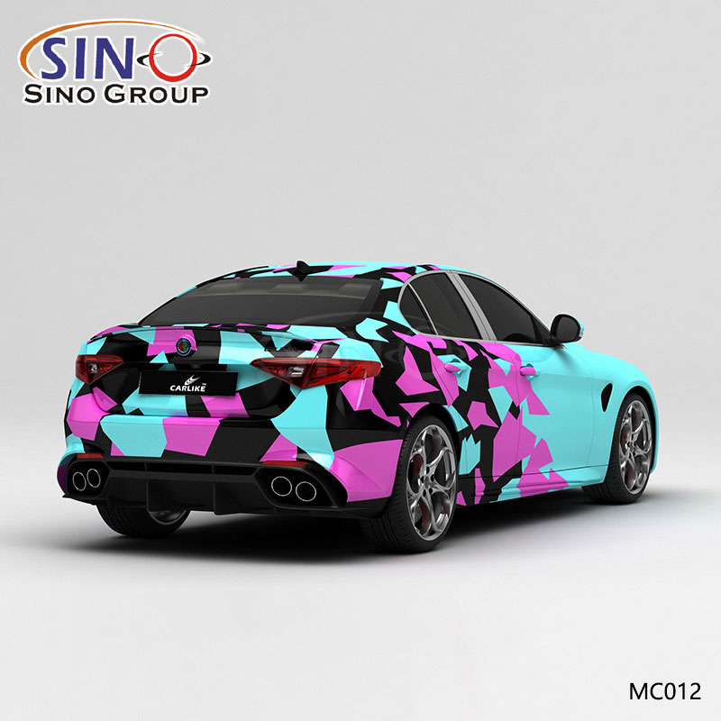 MC012 Padrão Azul Rosa Preto Bloco Camuflagem Impressão de Alta Precisão Envoltório de Vinil para Carro Personalizado