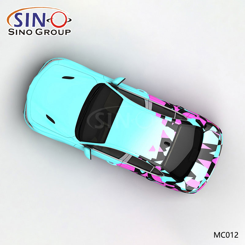 MC012 نمط أزرق وردي أسود كتلة التمويه طباعة عالية الدقة مخصصة التفاف الفينيل سيارة