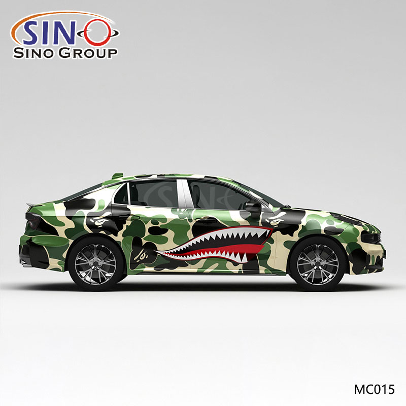 MC015 Padrão de camuflagem de tubarão Impressão de alta precisão Envoltório de vinil personalizado para carro