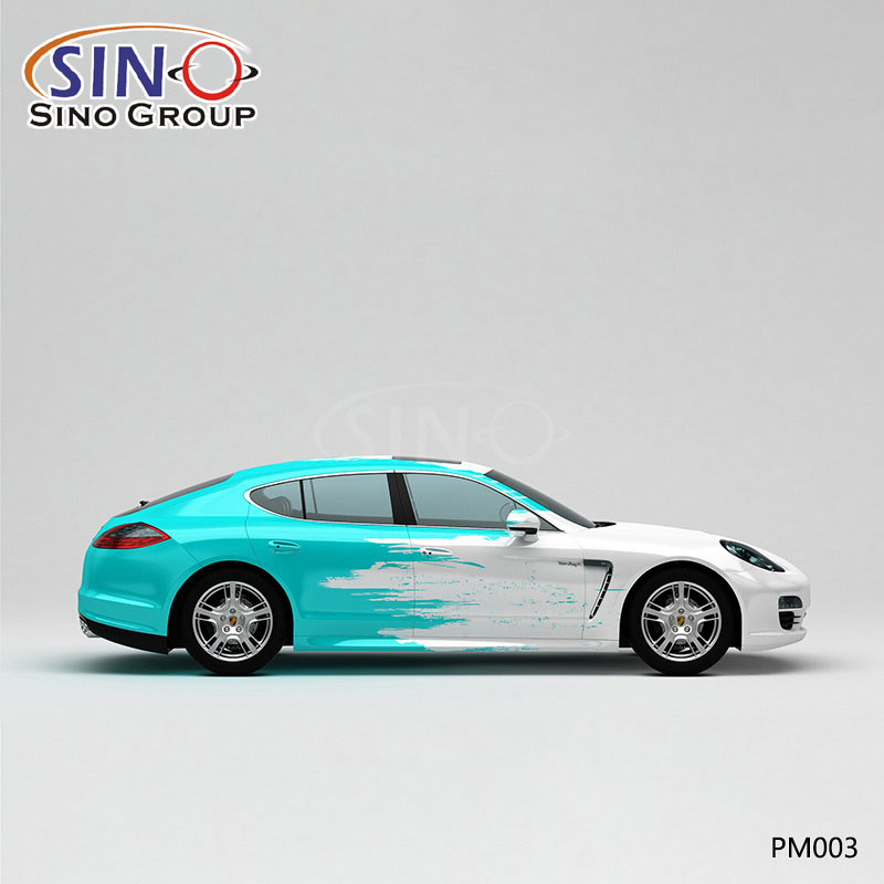 PM003 Padrão Branco e Azul Splash Ink Impressão de alta precisão Envoltório de vinil personalizado para carro