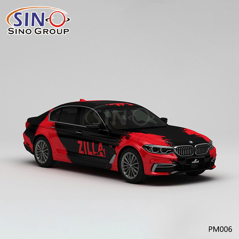 PM005 Padrão Tinta preta e vermelha Impressão de alta precisão Envoltório de vinil personalizado para carro