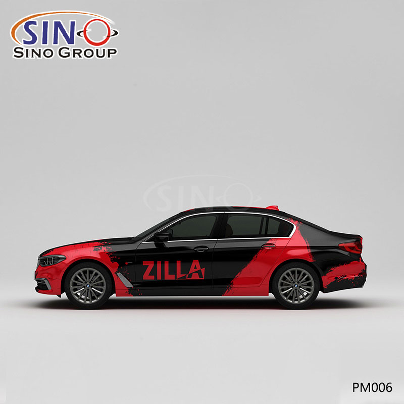PM005 Desen Siyah ve Kırmızı Mürekkep Yüksek Hassasiyetli Baskı Özelleştirilmiş Araba Vinil Sargısı