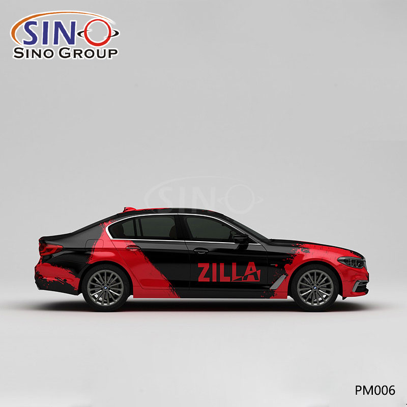 PM005 Padrão Tinta preta e vermelha Impressão de alta precisão Envoltório de vinil personalizado para carro
