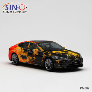 PM007 Pattern Black Yellow Orange Color Splash Высокоточная печать Индивидуальная автомобильная виниловая пленка