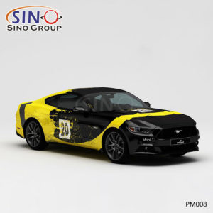 PM008 نمط الحبر الأسود والأصفر طباعة عالية الدقة التفاف الفينيل سيارة مخصصة