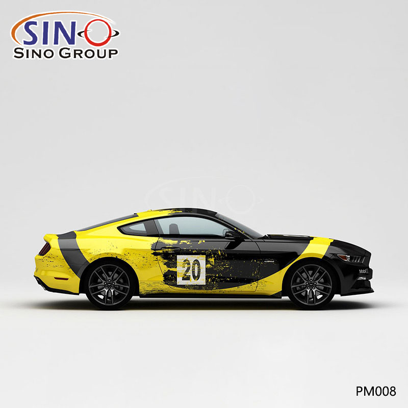 PM008 Pattern Black and Yellow Splash Ink Высокоточная печать Индивидуальная автомобильная виниловая пленка