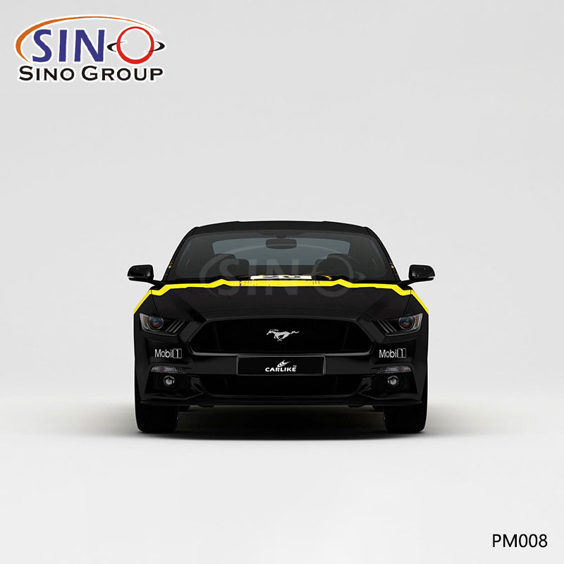 PM008 نمط أسود وأصفر حبر دفقة طباعة عالية الدقة غلاف فينيل مخصص للسيارة