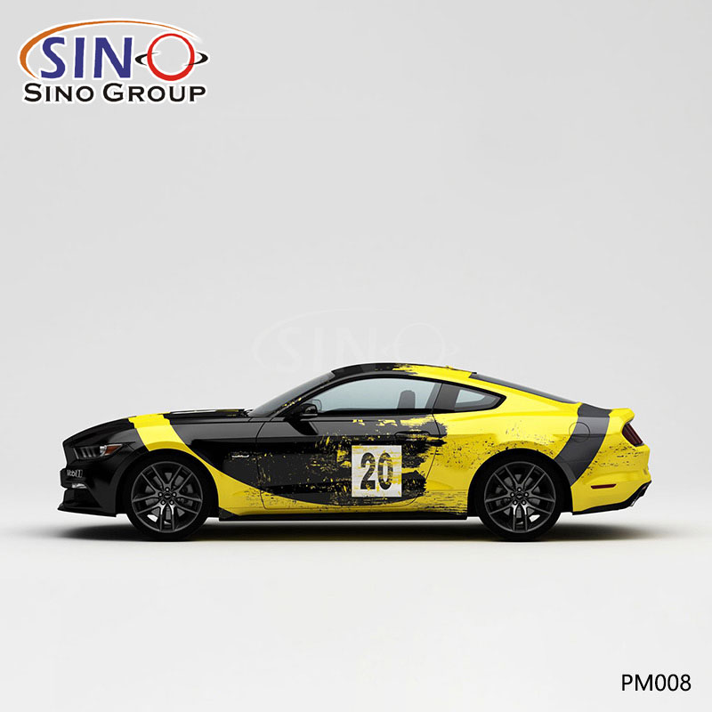 PM008 Pattern Black And Yellow Splash Ink Высокоточная печать Индивидуальная автомобильная виниловая пленка
