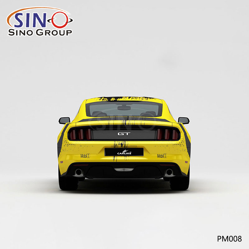 PM008 Pattern nero e giallo Splash Ink High- stampa di precisione Involucro in vinile per auto personalizzato