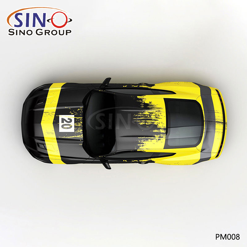 PM008 Padrão Tinta Respingo Preto e Amarelo Impressão de Alta Precisão Envoltório de Vinil para Carro Personalizado