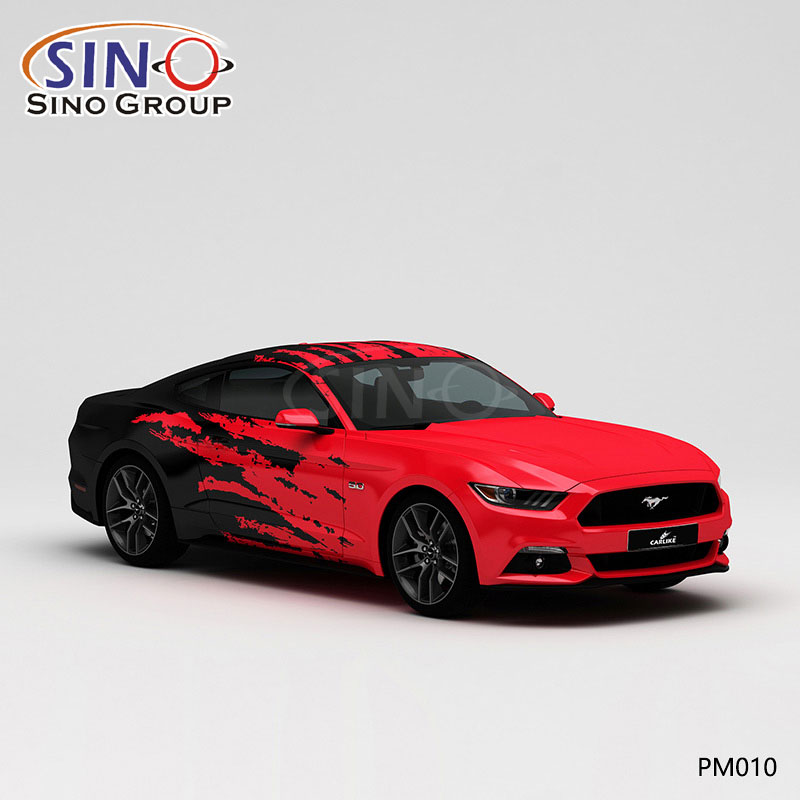 PM010 Pattern Red And Black Ink Splash Stampa ad alta precisione Involucro in vinile per auto personalizzato