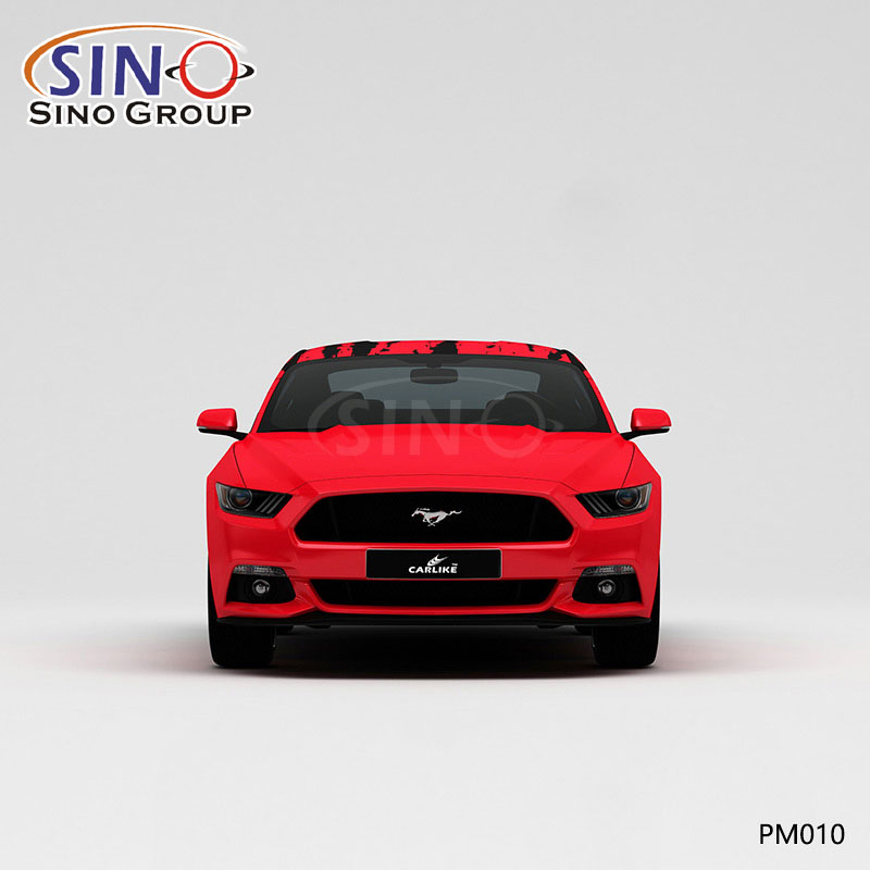 PM010 motif éclaboussures d'encre rouge et noire impression de haute précision enveloppe de vinyle de voiture personnalisée