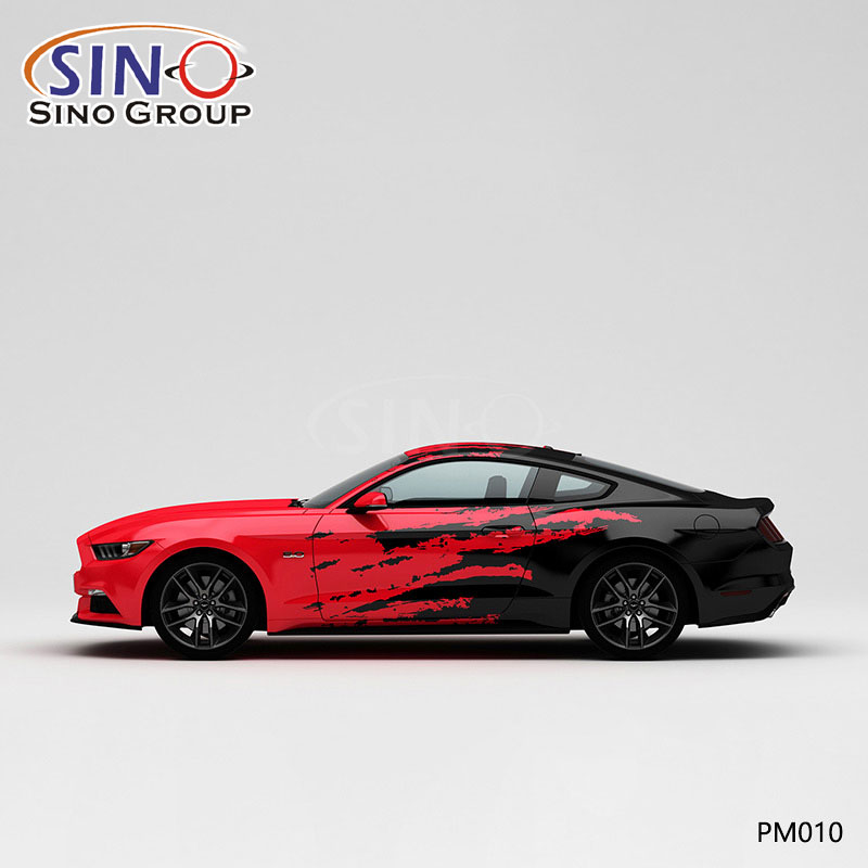 PM010 Motif éclaboussures d'encre rouge et noire Impression de haute précision Emballage de vinyle de voiture personnalisé