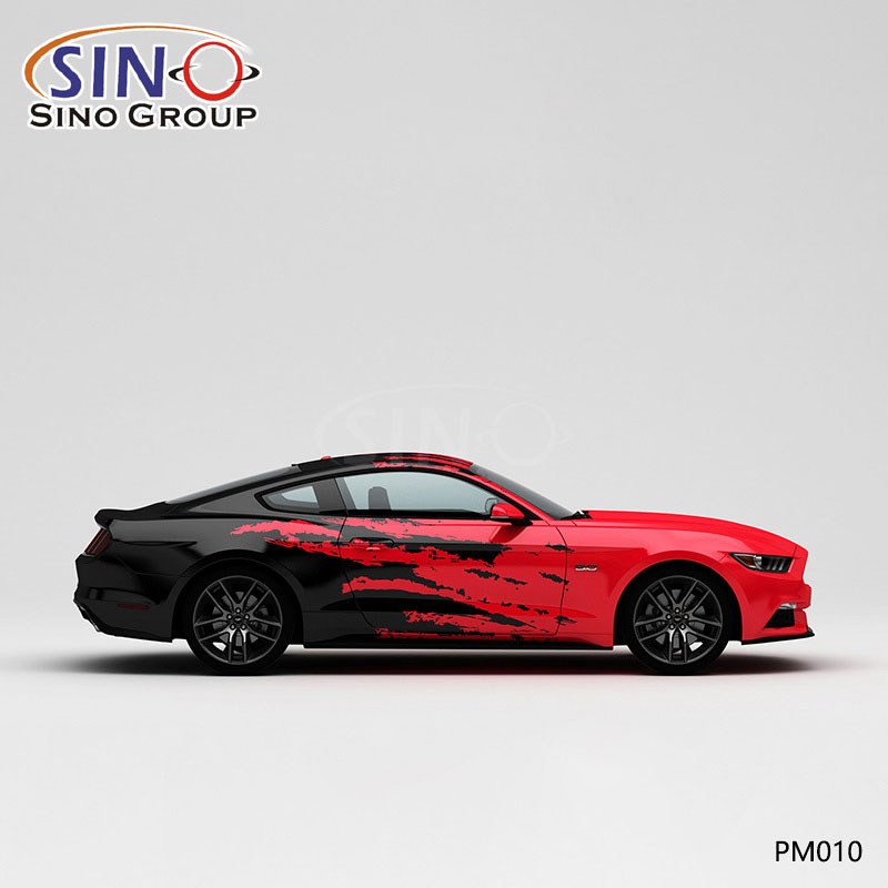PM010 motif rouge et noir éclaboussures d'encre impression de haute précision enveloppe de vinyle de voiture personnalisée