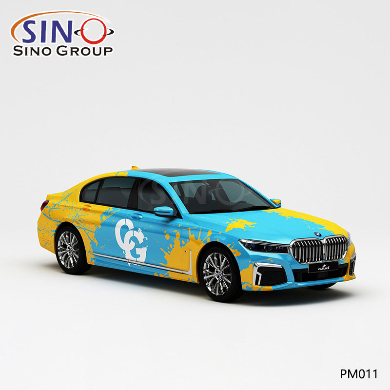 PM011 Padrão Amarelo e Azul Splash Impressão de alta precisão Envoltório de vinil personalizado para carro