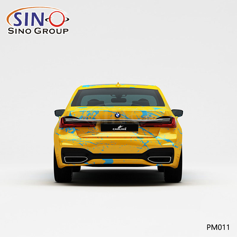 PM011 Motivo Giallo e Blu Colore Splash High- stampa di precisione Involucro in vinile per auto personalizzato