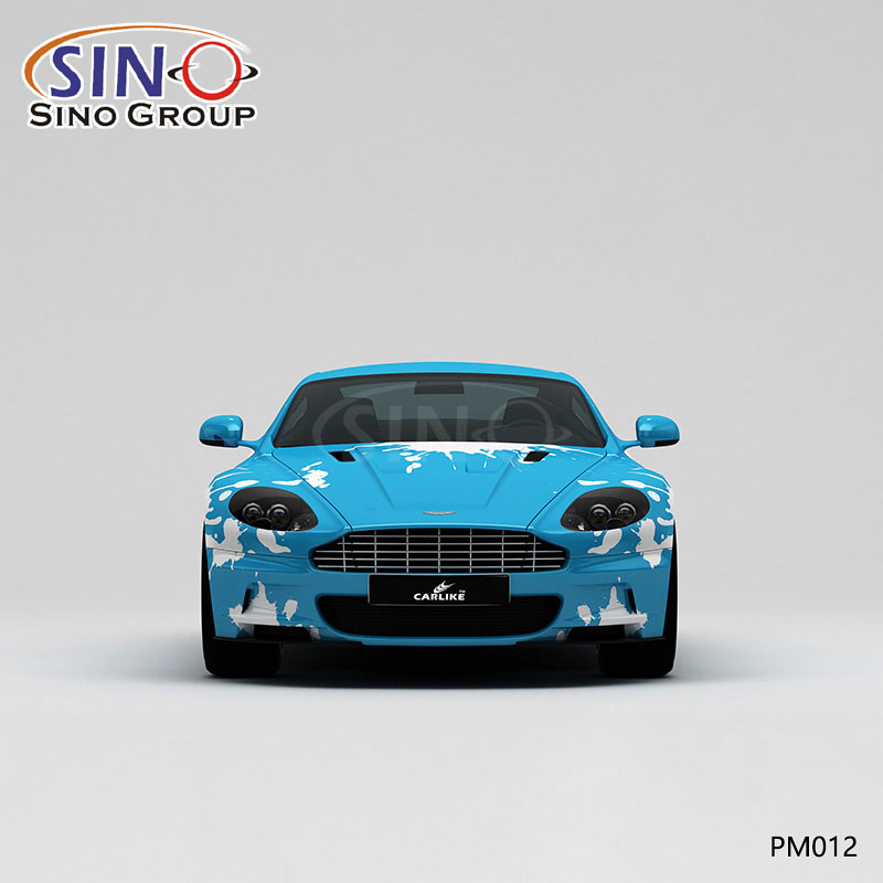 PM012 Padrão Tinta azul e branca Impressão de alta precisão Envoltório de vinil personalizado para carro