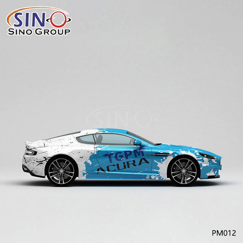 PM012 Padrão Tinta azul e branca Impressão de alta precisão Envoltório de vinil personalizado para carro
