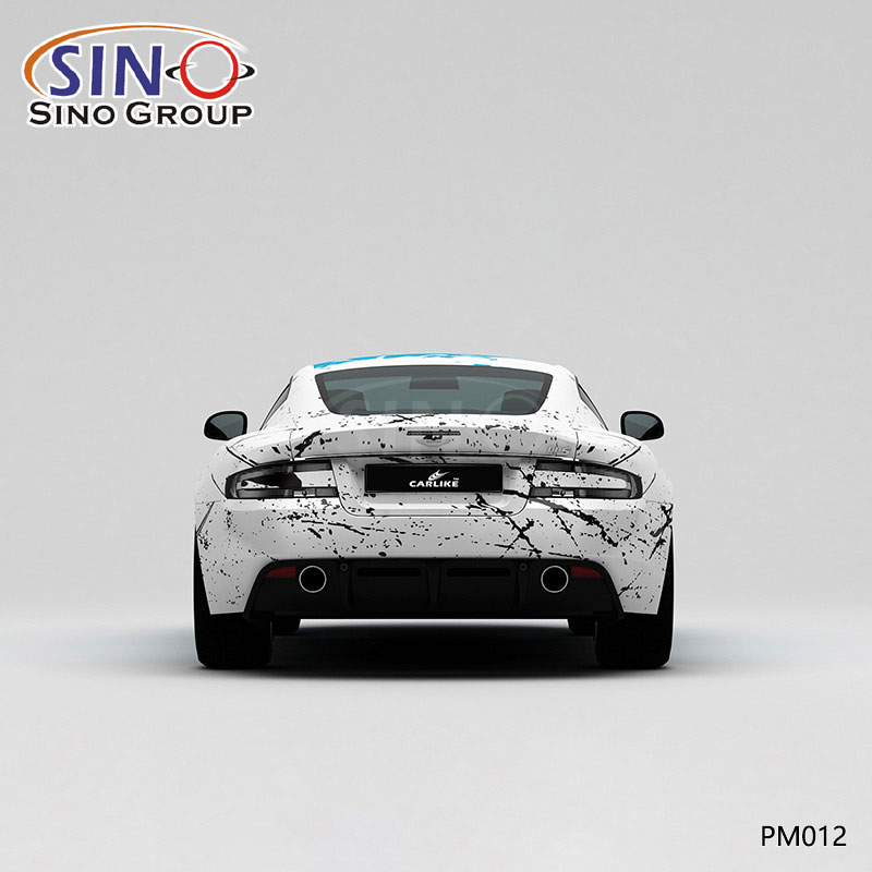 PM012 motif encre bleue et blanche impression haute précision enveloppe de vinyle de voiture personnalisée