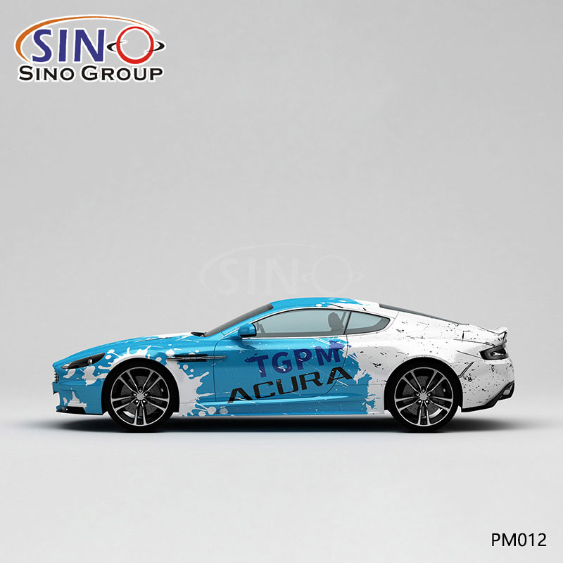 PM012 Motivo Inchiostro blu e bianco Stampa ad alta precisione Involucro in vinile per auto personalizzato