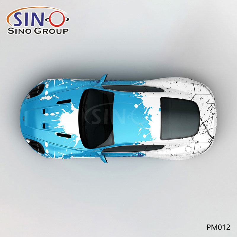 PM012 Motivo Inchiostro blu e bianco Stampa ad alta precisione Involucro in vinile per auto personalizzato