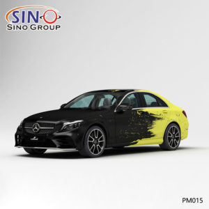 PM015 Desen Siyah Ve Sarı Sıçrama Mürekkebi Yüksek Hassasiyetli Baskı Özelleştirilmiş Araba Vinil Wrap