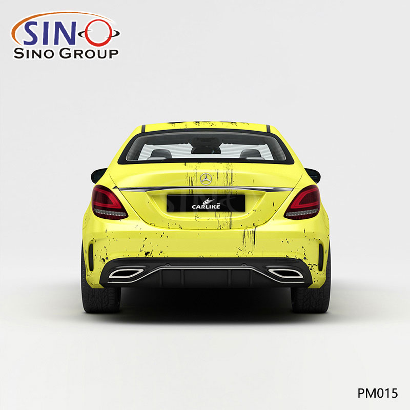 PM015 حبر سبلاش أسود وأصفر طباعة عالية الدقة غلاف فينيل للسيارة مخصص