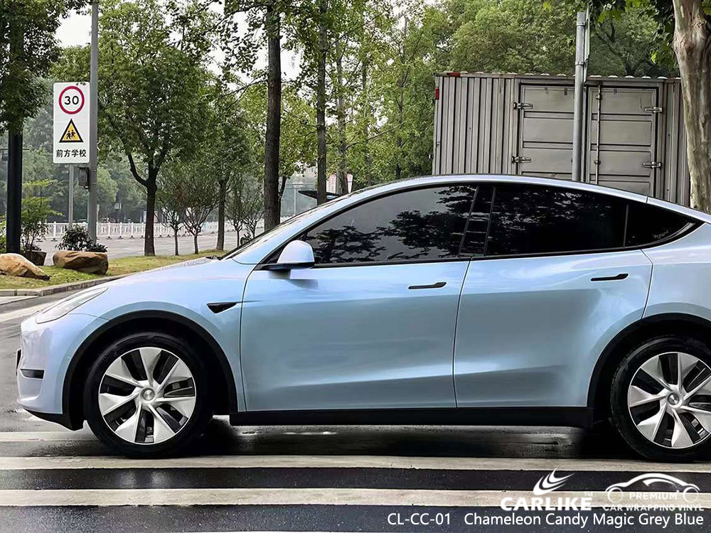 CL-CC-01 Bukalemun Şekeri Sihirli Gri Mavi TESLA için vinil araç kaplama üreticisi