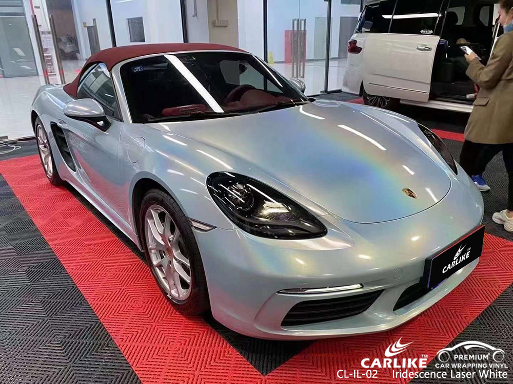 CL-IL-02 مورد غلاف السيارة الأبيض من الفينيل الأبيض القزحي لـ PORSCHE 