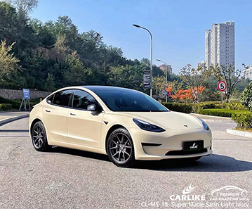 CL-MS-18 Super Matte Satin Light Ivory Vinyl-Autofolierungshersteller für TESLA