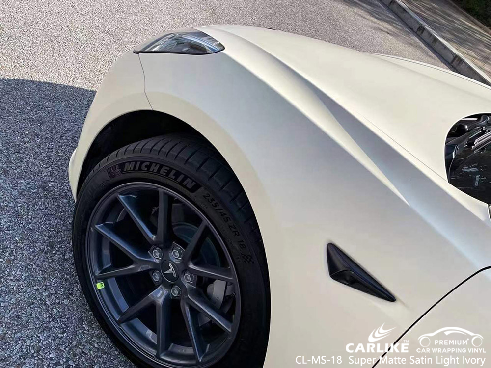 CL-MS-18 Süper Mat Saten Açık Fildişi vinil araba TESLA için sarma üreticisi