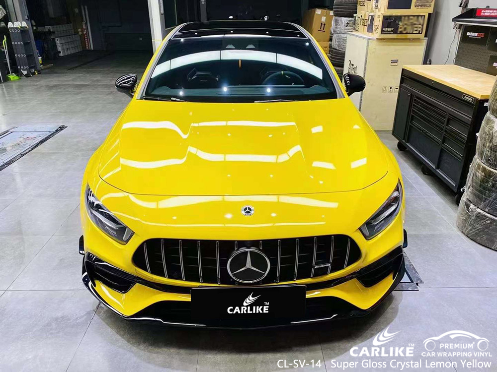 سيارة CL-SV-14 Super Gloss Crystal Lemon الأصفر الفينيل مصنع التفاف لـ MERCEDES-BENZ 