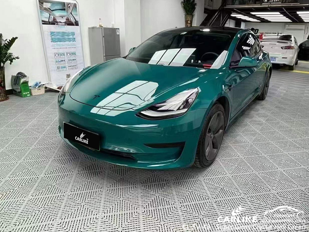 CL-SV-43 Super Gloss Crystal Hell Green vinyl auto usine d'emballage pour TESLA