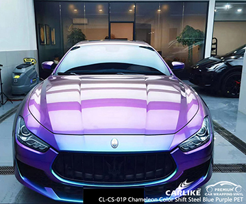 CL-CS-01P Chameleon Color Shift Steel Blue Purple PET Vinyl Vehicle Wrap Supplier for MASERATI