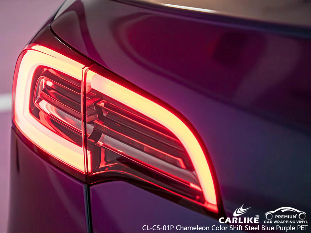 CL-CS-01P Bukalemun Renk Kayması Çelik Mavi Mor PET TESLA için Vinil Araç Kaplama Üreticisi