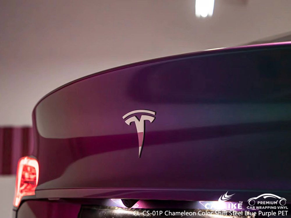 CL-CS-01P Bukalemun Renk Kayması Çelik Mavi Mor PET TESLA için Vinil Araç Kaplama Üreticisi