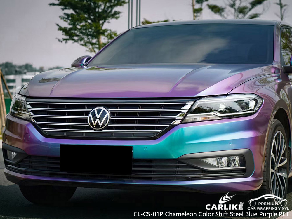 CL-CS-01P Chameleon Color Shift Steel Blue مصنع غلاف السيارات البنفسجي PET من الفينيل لـ VOLKSWAGEN 