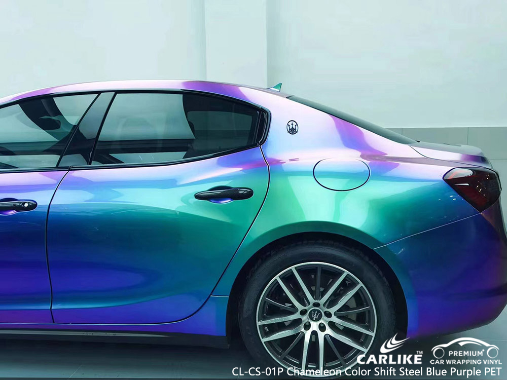 CL-CS-01P Chameleon Color Shift Steel Blue Purple PET Fornitore di pellicole per veicoli in vinile per MASERATI