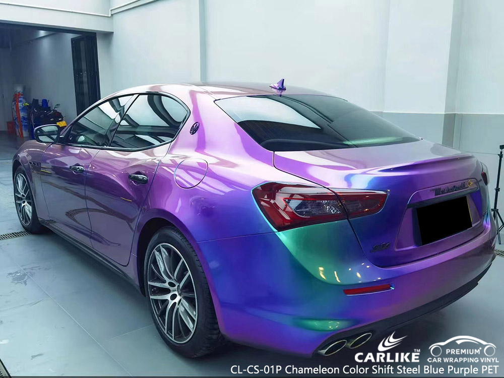 CL-CS-01P Bukalemun Renk Kayması Çelik Mavi Mor PET MASERATI için Vinil Araç Kaplama Tedarikçisi