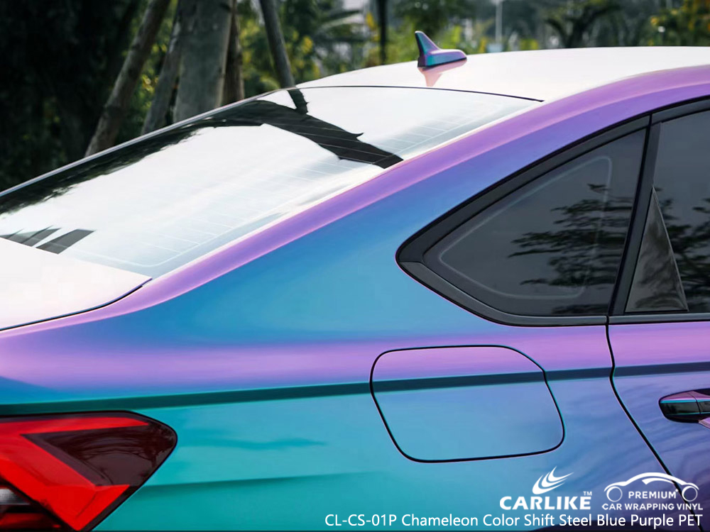CL-CS-01P Cambio de color camaleón azul acero Fábrica de envoltura automática de vinilo PET púrpura para VOLKSWAGEN