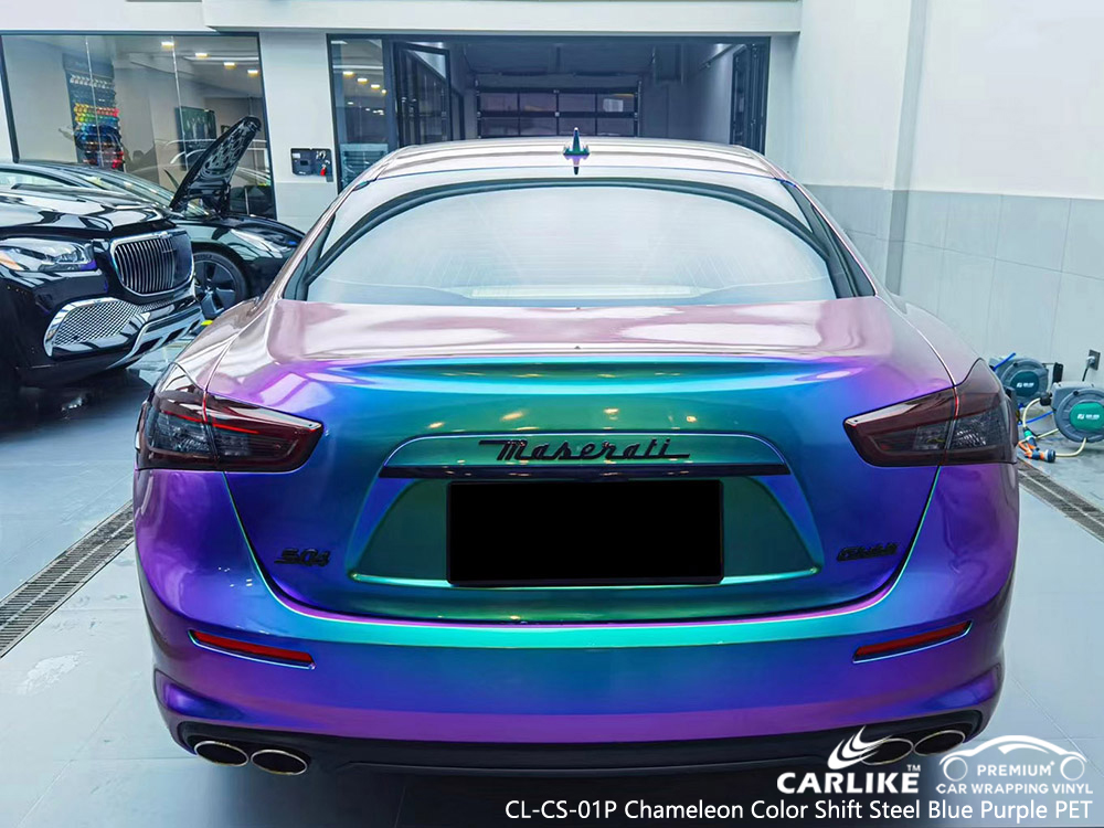 CL-CS-01P Chameleon Color Shift Steel Blue Purple PET Fornitore di pellicole per veicoli in vinile per MASERATI