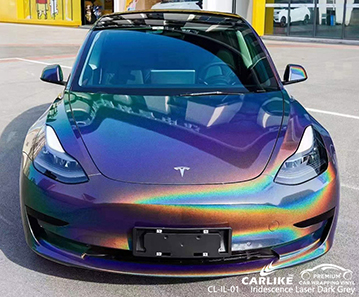 CL-IL-01 Fábrica de envoltura de vehículos de vinilo gris oscuro con láser de iridiscencia para TESLA