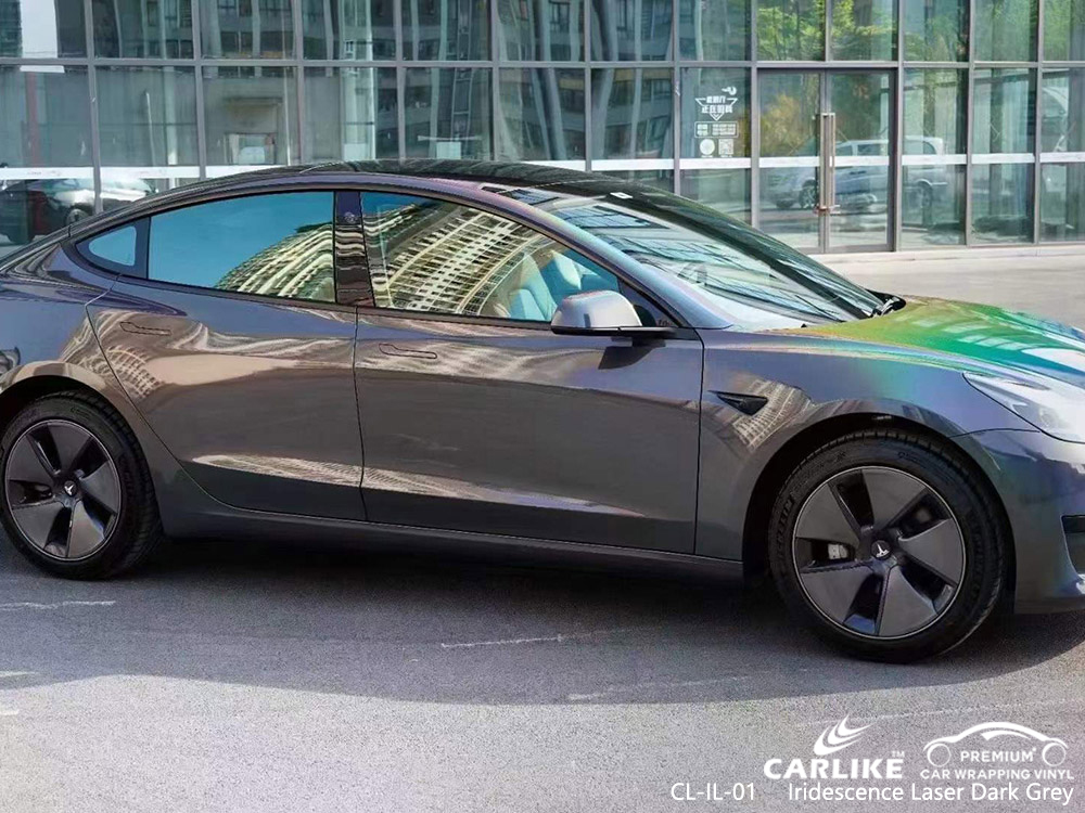 CL-IL-01 Iridescence Laser Dark Grey Vinyl Vehicle Wrapping Fabrik für TESLA