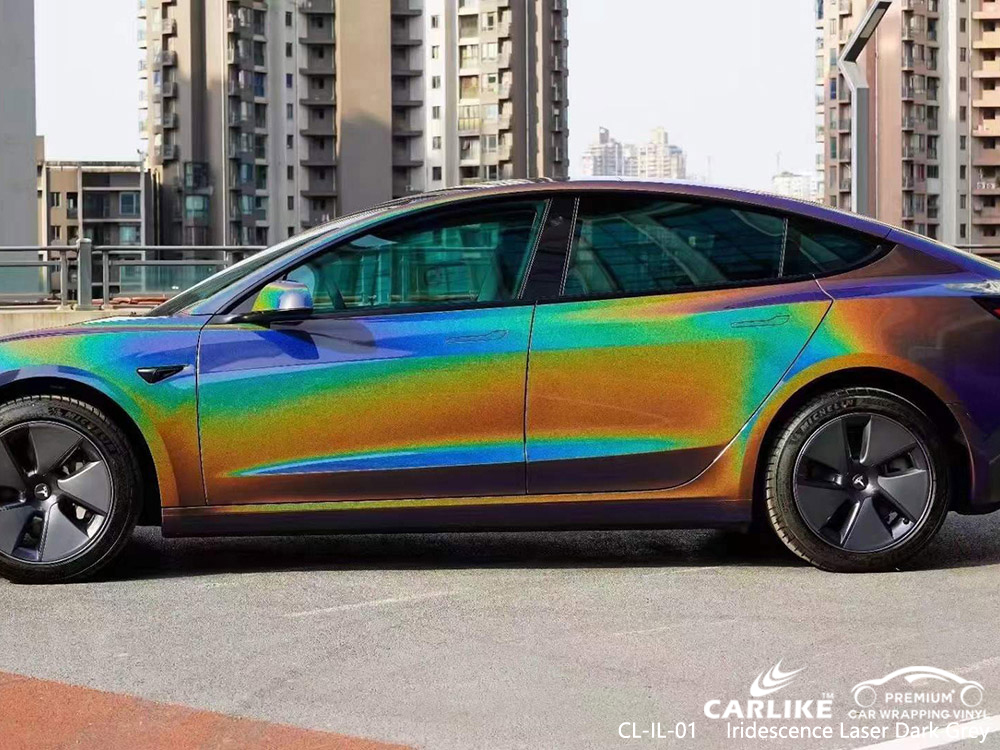 CL-IL-01 Envoltório de veículo de vinil cinza escuro com laser iridescência Fábrica para TESLA