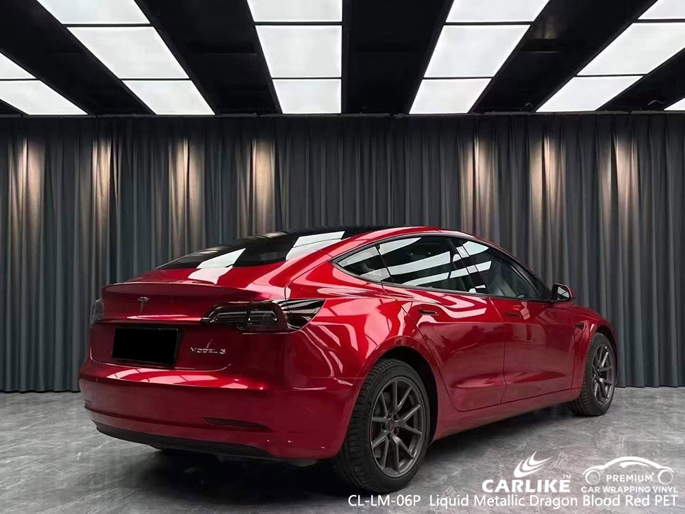CL-LM-06P Sıvı Metalik Ejderha Kan Kırmızısı PET Vinil TESLA için Araç Kaplama Tedarikçisi