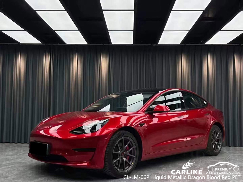 CL-LM-06P Sıvı Metalik Ejderha Kan Kırmızısı PET Vinil TESLA için Araç Kaplama Tedarikçisi
