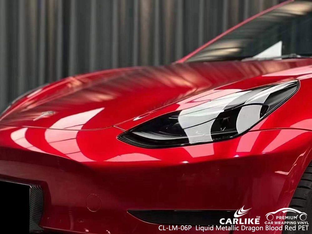 CL-LM-06P Sıvı Metalik Ejderha Kan Kırmızısı PET Vinil TESLA için Araç Kaplama Tedarikçisi