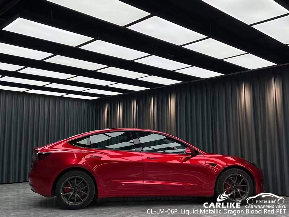 CL-LM-06P Sıvı Metalik Ejderha Kan Kırmızısı PET Vinil TESLA için Araç Kaplama Tedarikçisi