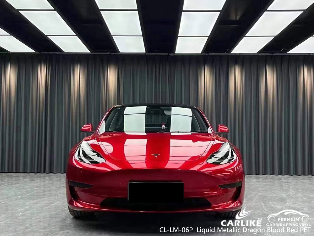 CL-LM-06P Sıvı Metalik Ejderha Kan Kırmızısı PET Vinil TESLA için Araç Kaplama Tedarikçisi