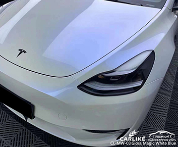 CL-MW-03 Fabricante de rotulación de vehículos de vinilo azul blanco mágico brillante para TESLA